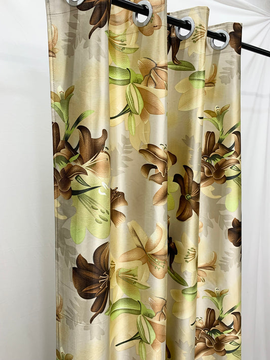 Swiss Orchid Printed Curtain - Coffee - PARDEWALE.in