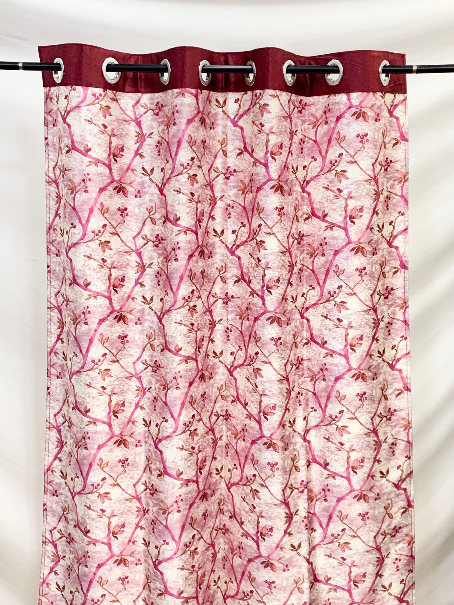Swiss Printed Leaflets Curtain - Maroon - PARDEWALE.in