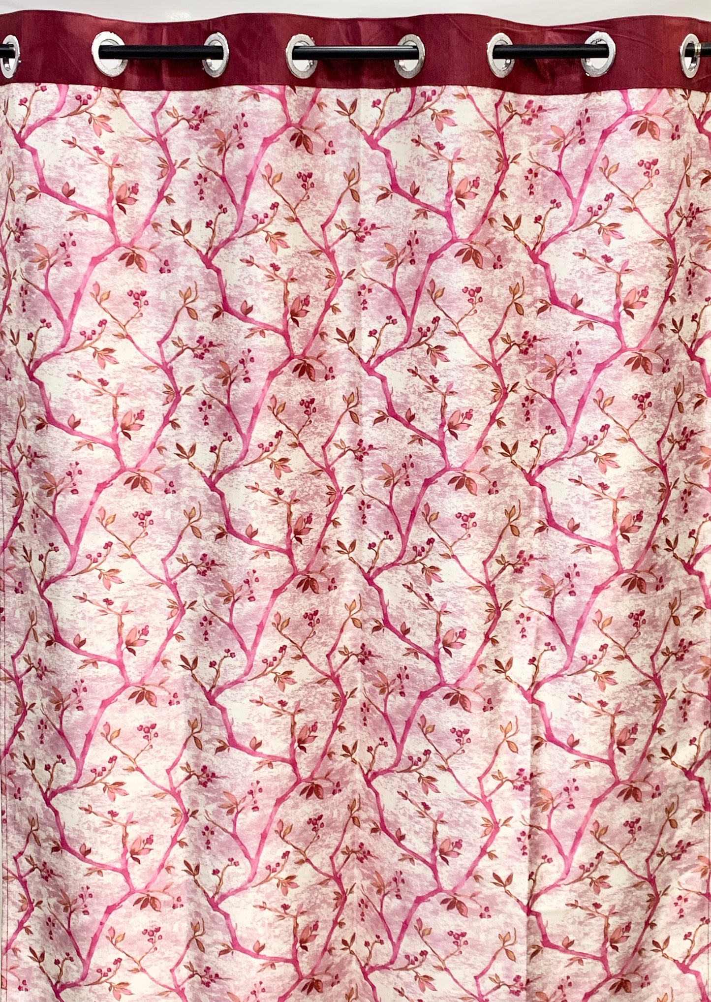 Swiss Printed Leaflets Curtain - Maroon - PARDEWALE.in