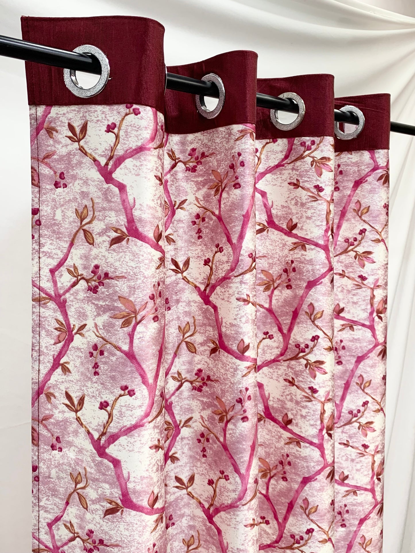 Swiss Printed Leaflets Curtain - Maroon - PARDEWALE.in