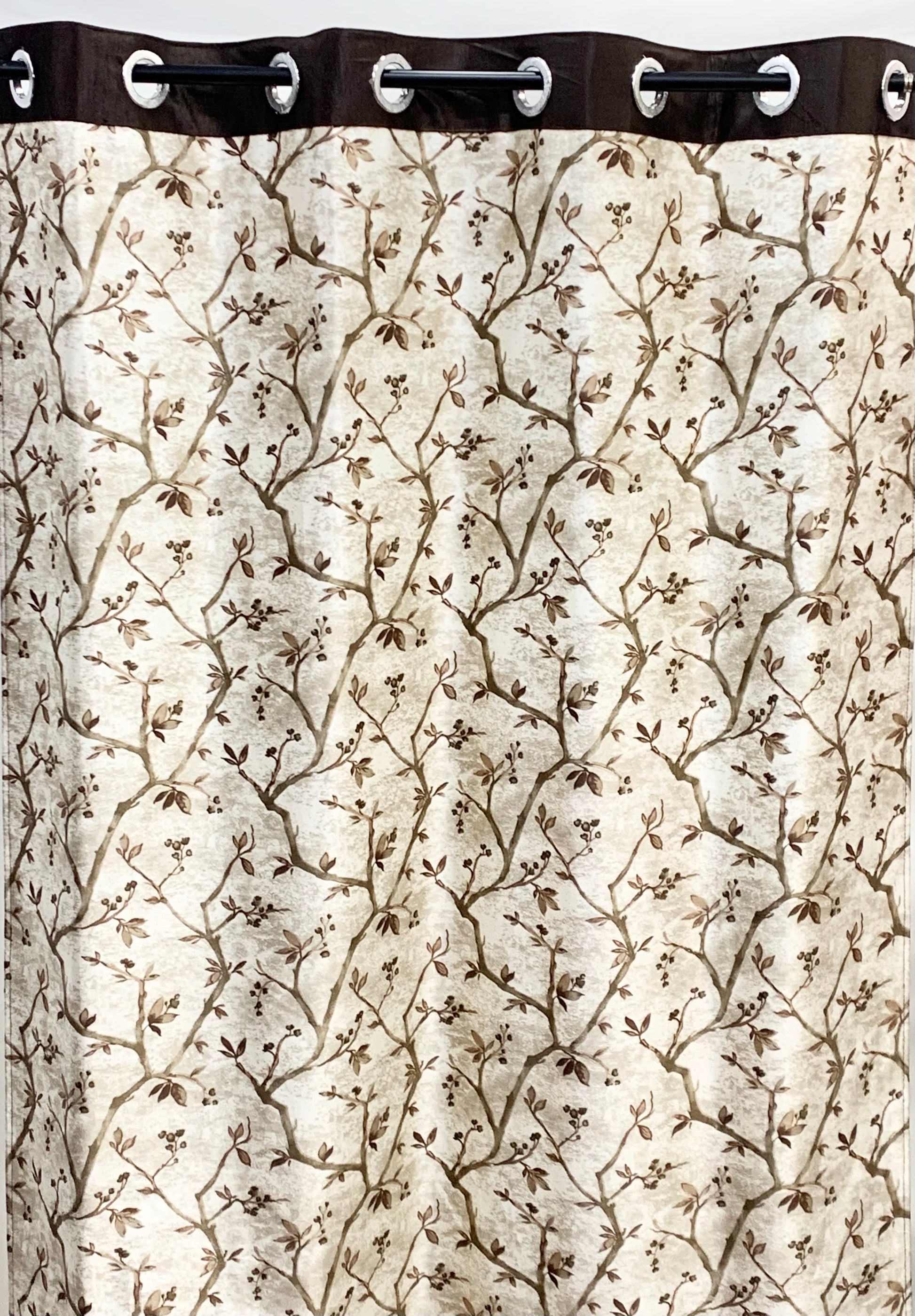 Swiss Printed leaflets Curtain - Coffee - PARDEWALE.in