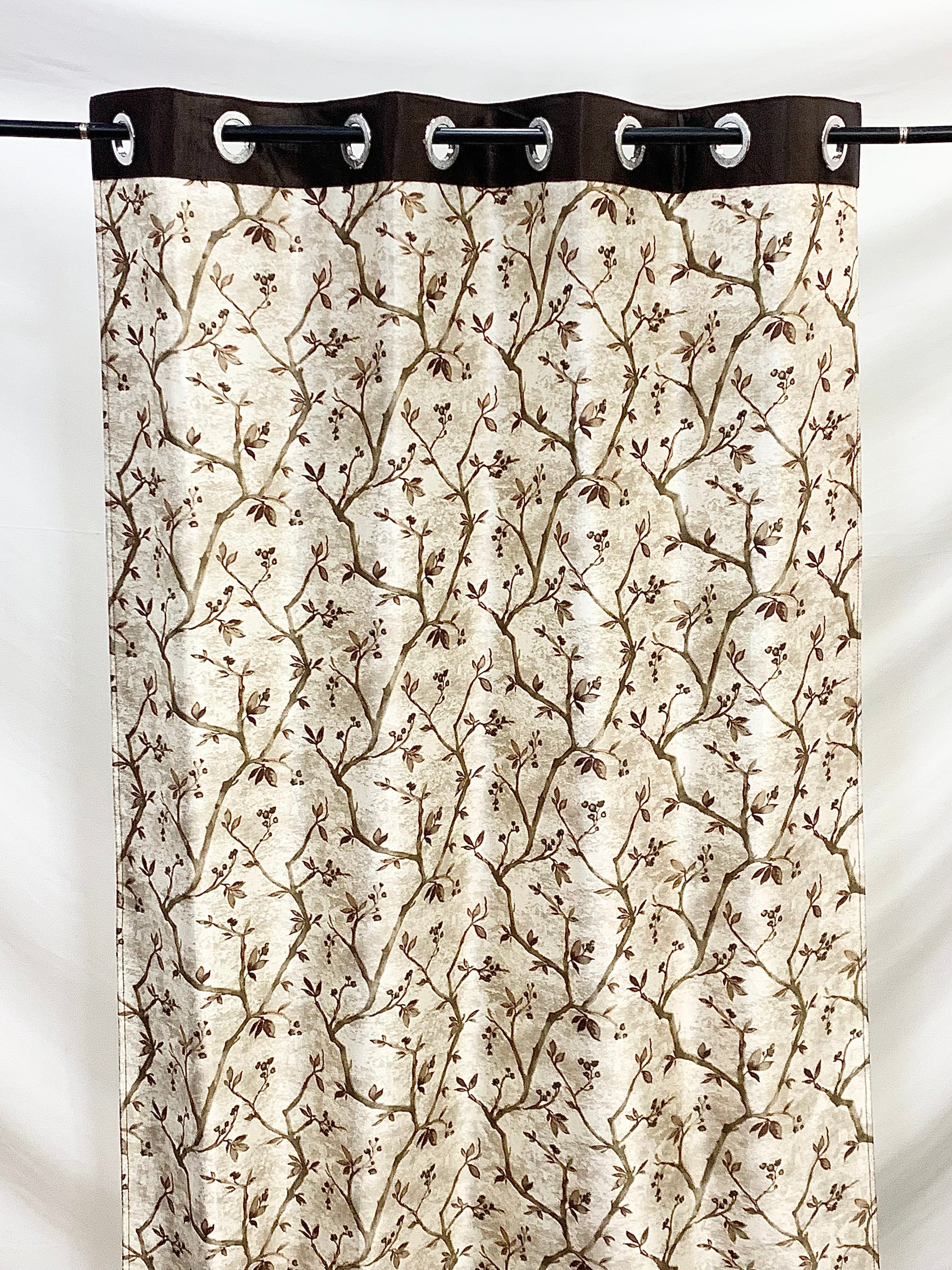 Swiss Printed leaflets Curtain - Coffee - PARDEWALE.in