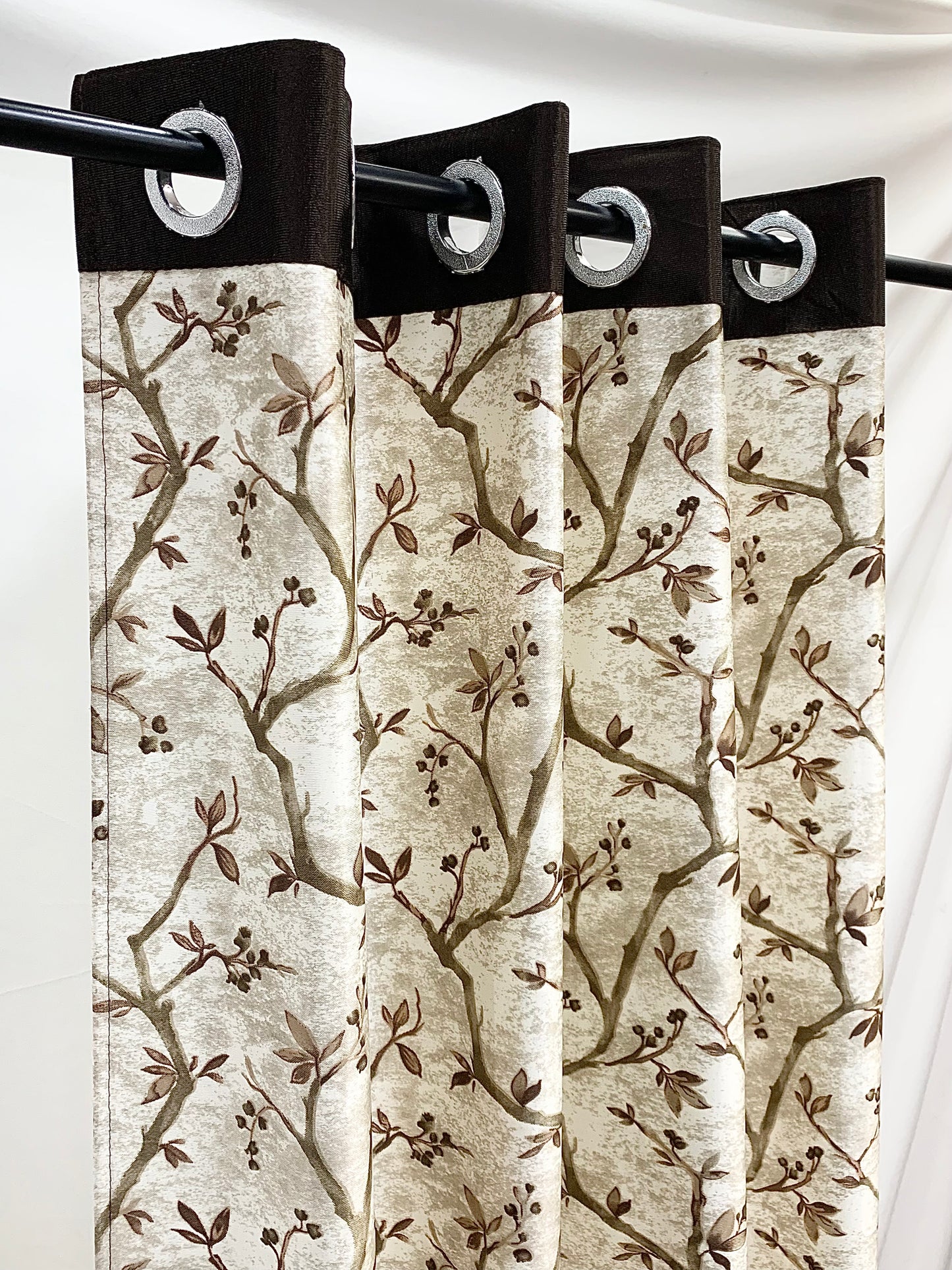 Swiss Printed leaflets Curtain - Coffee - PARDEWALE.in