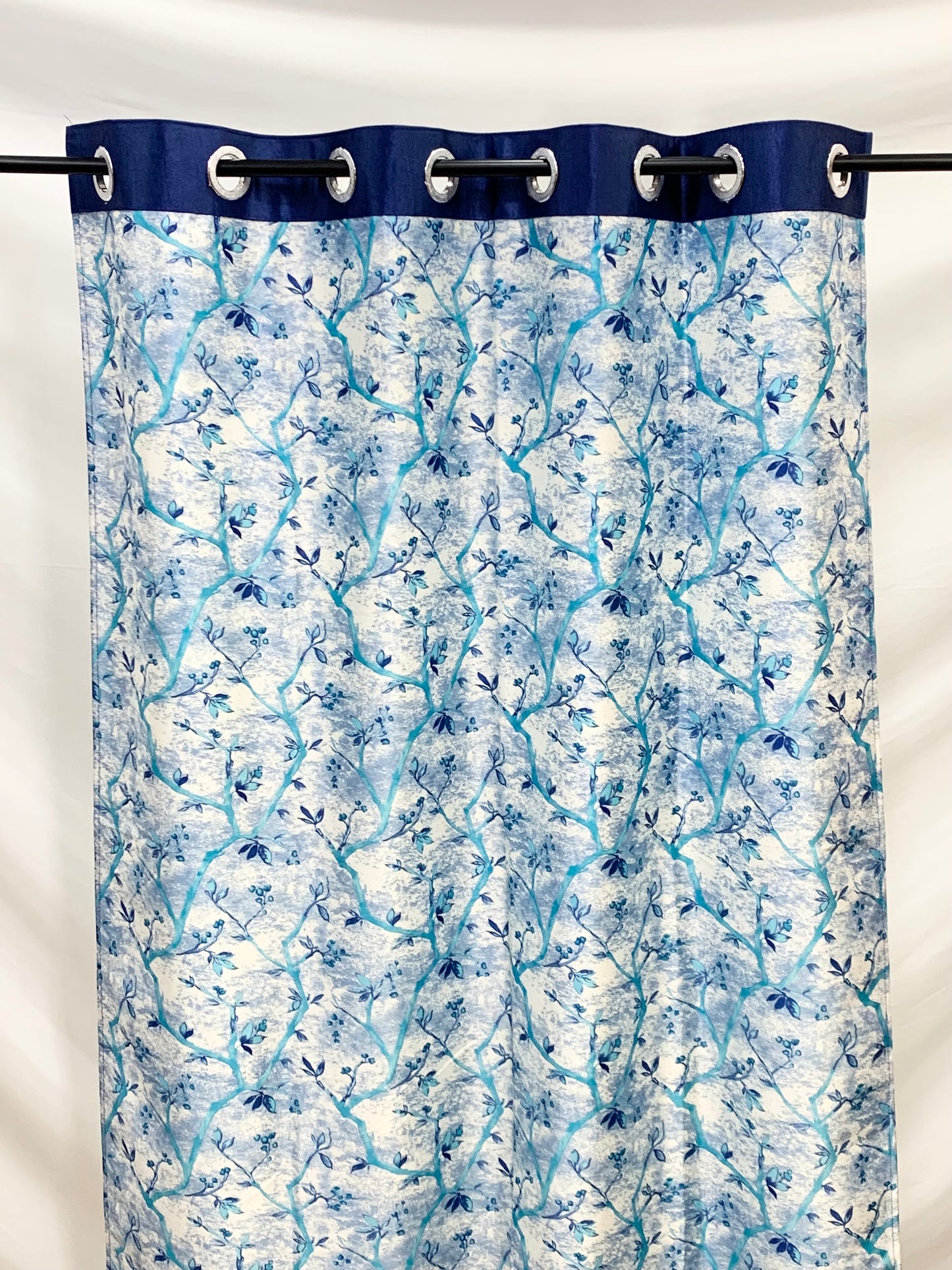 Swiss Printed Leaflets Curtain -Blue - PARDEWALE.in