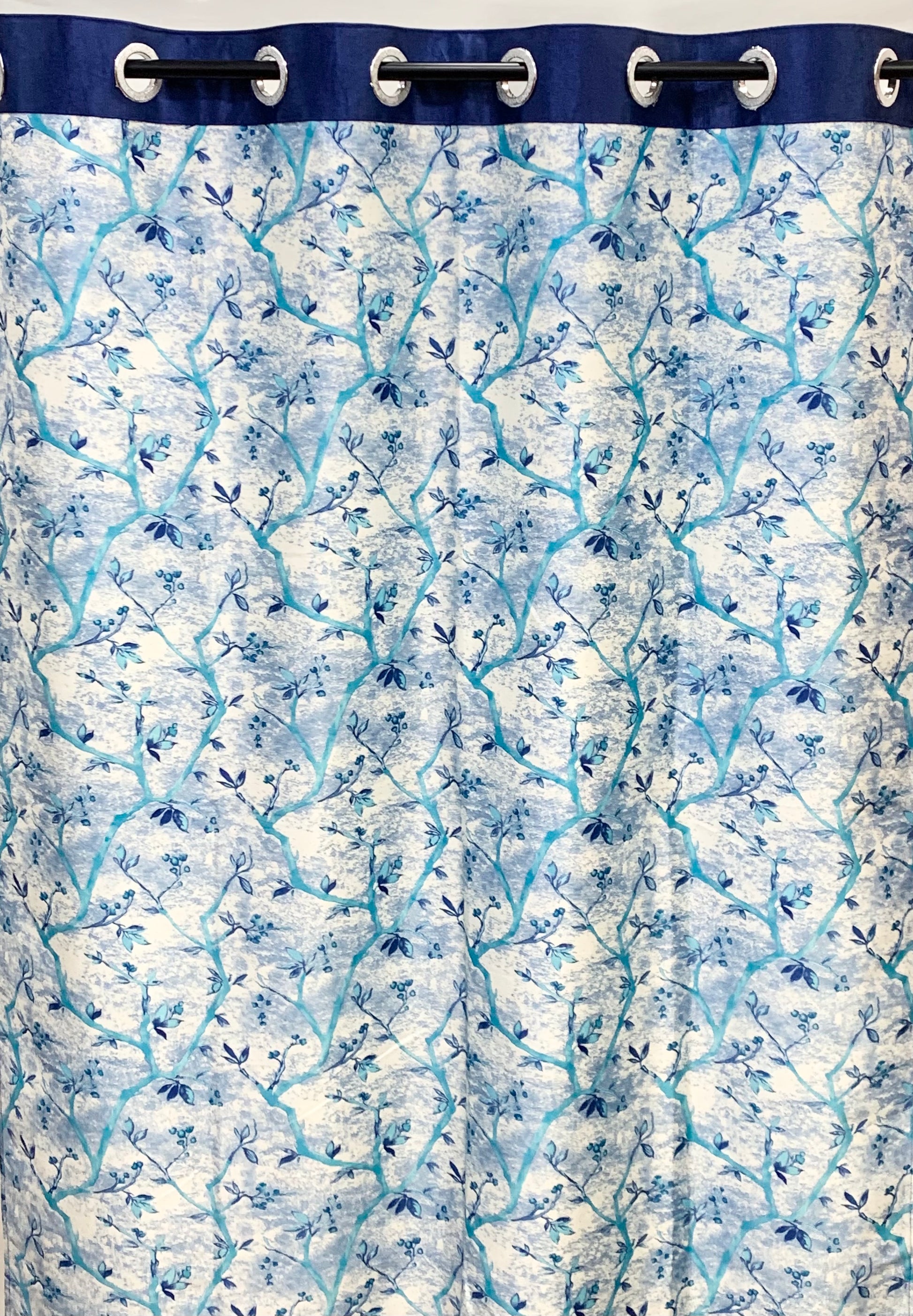 Swiss Printed Leaflets Curtain -Blue - PARDEWALE.in