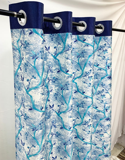 Swiss Printed Leaflets Curtain -Blue - PARDEWALE.in