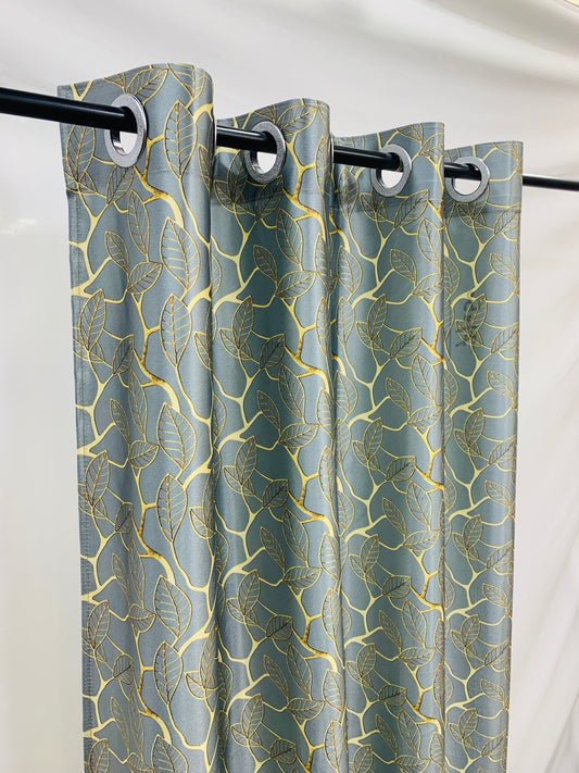 Leaves Print Curtain - Pastel Grey - PARDEWALE.in