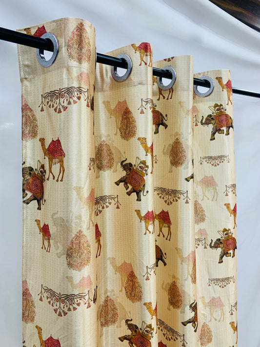 Traditional Print Pastel Cream Curtain