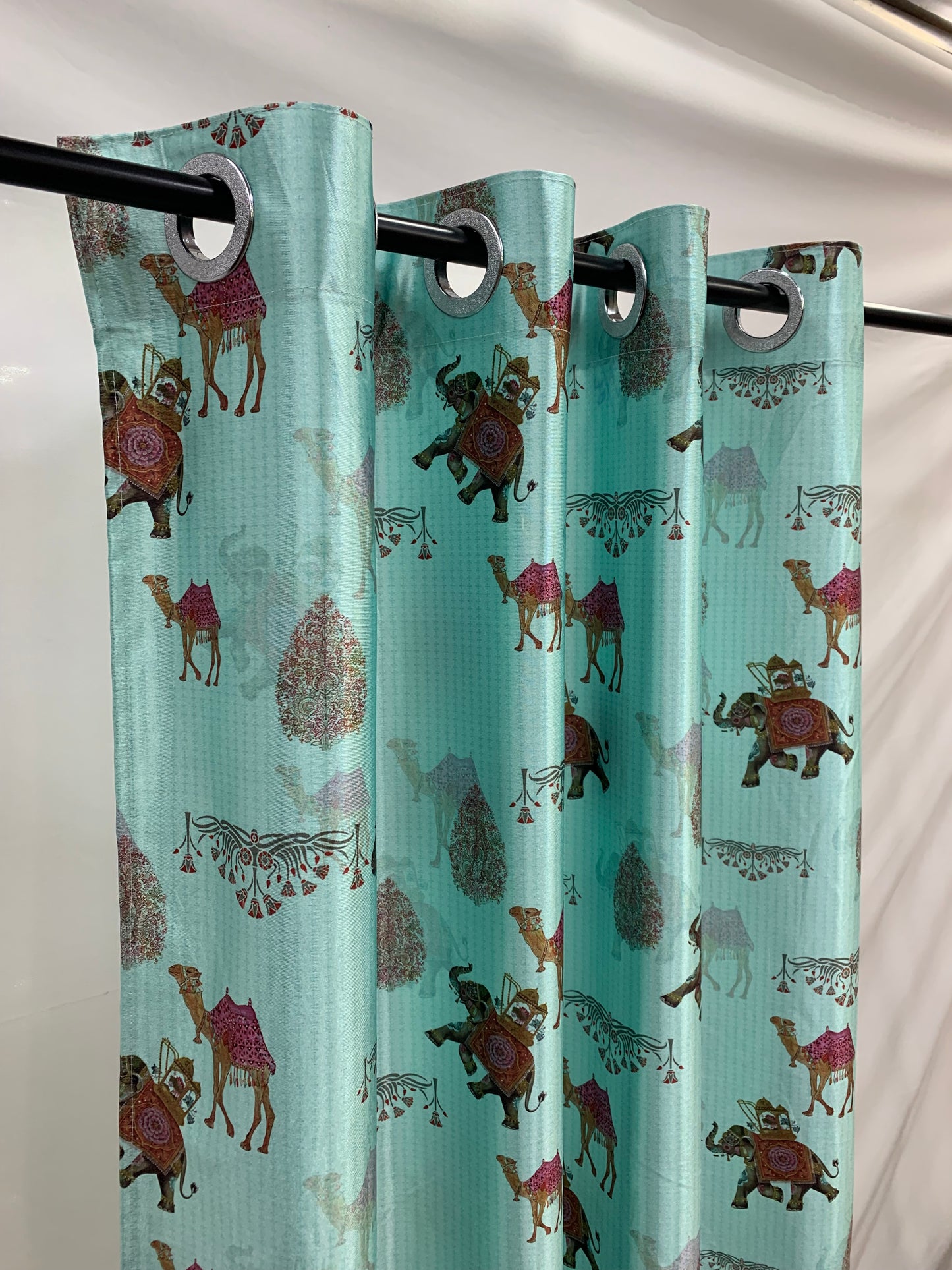 Traditional Print Curtain - Pastel Ocean Green - PARDEWALE.in