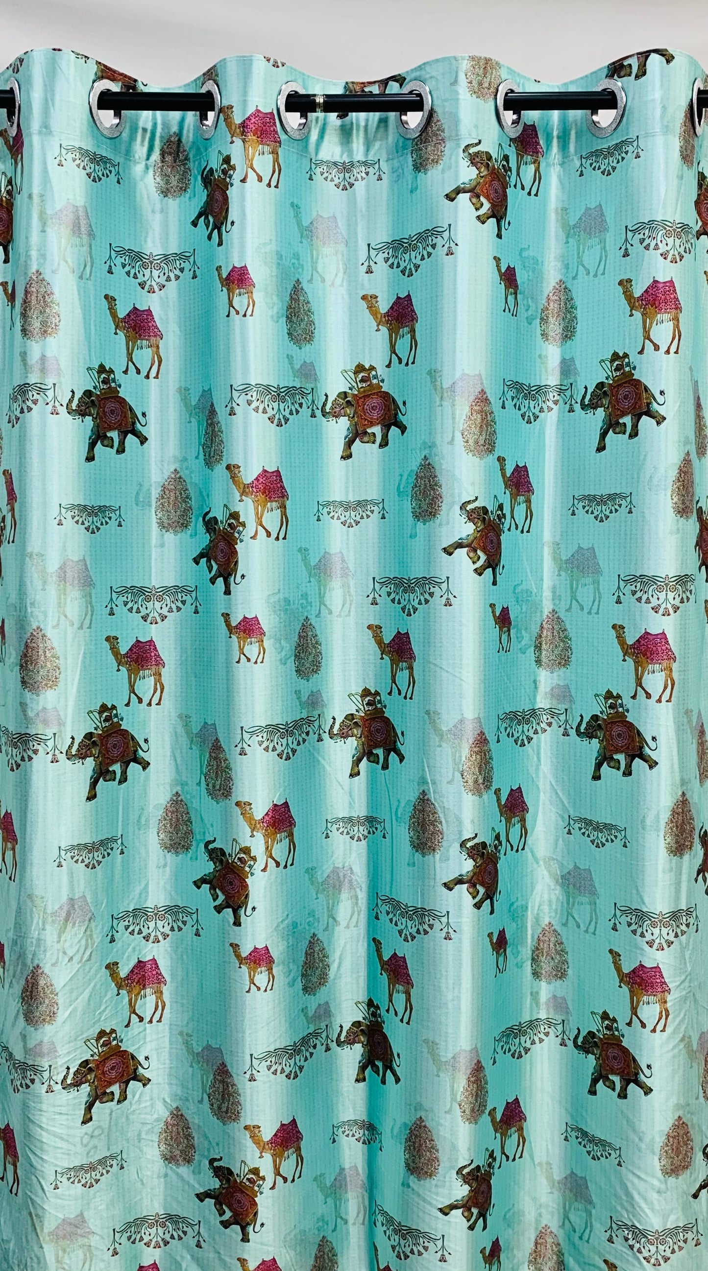 Traditional Print Curtain - Pastel Ocean Green - PARDEWALE.in