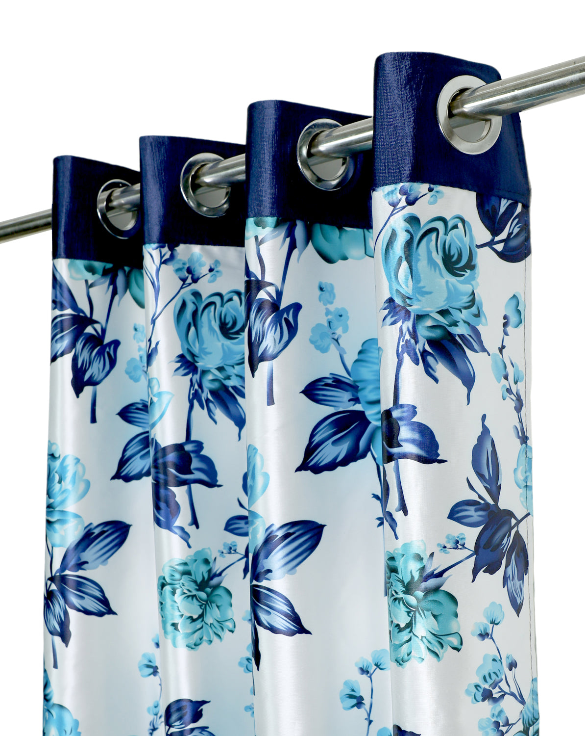 Swiss Magnolia Printed Curtain - Blue (Pack of 1)