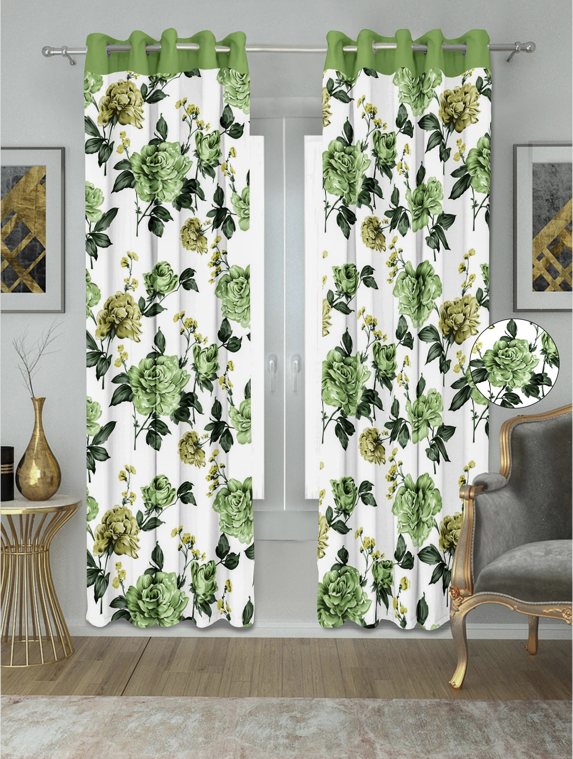 swiss magnolia printed curtain green