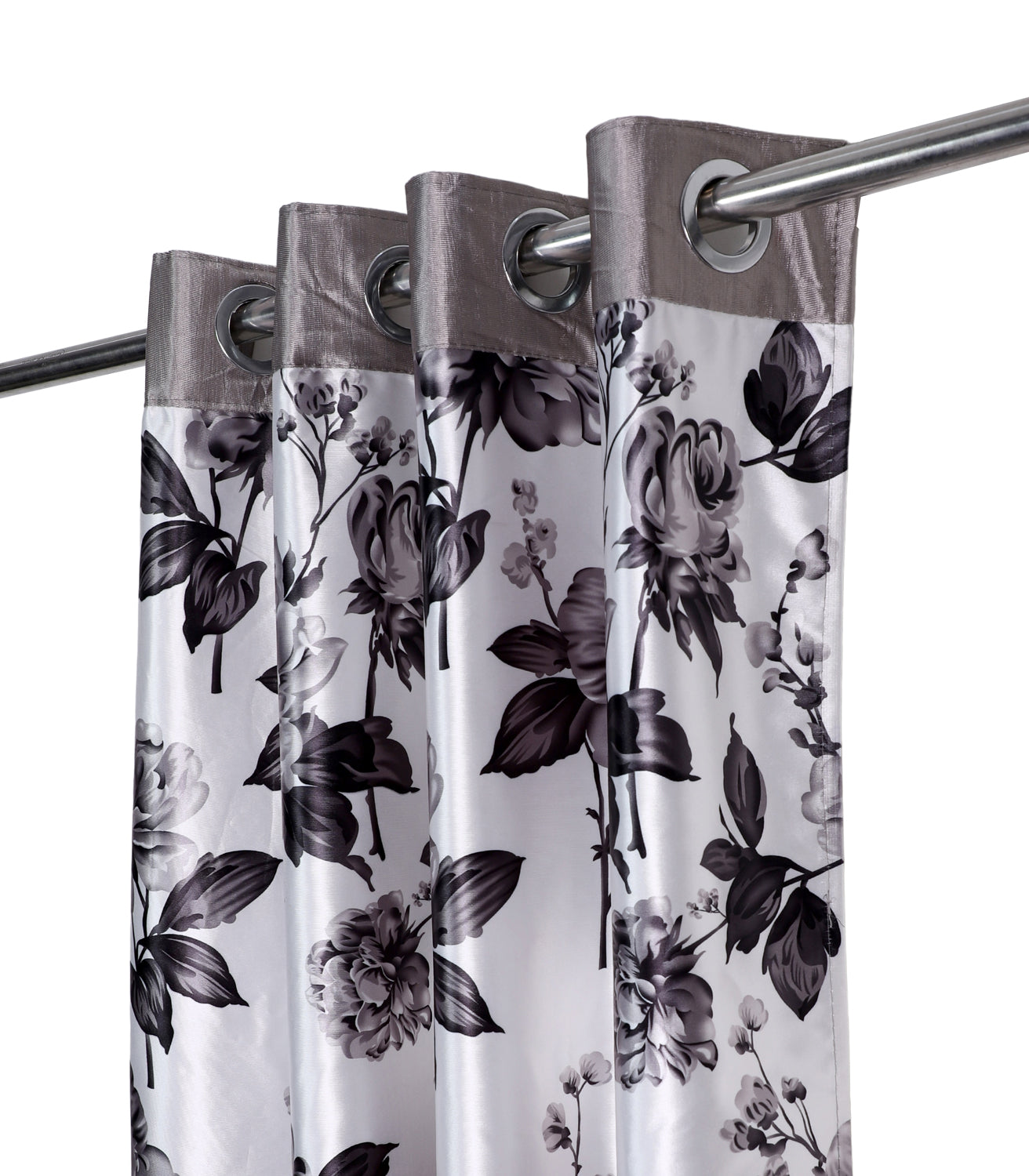 Swiss Magnolia Printed Curtain - Grey (Pack of 1)