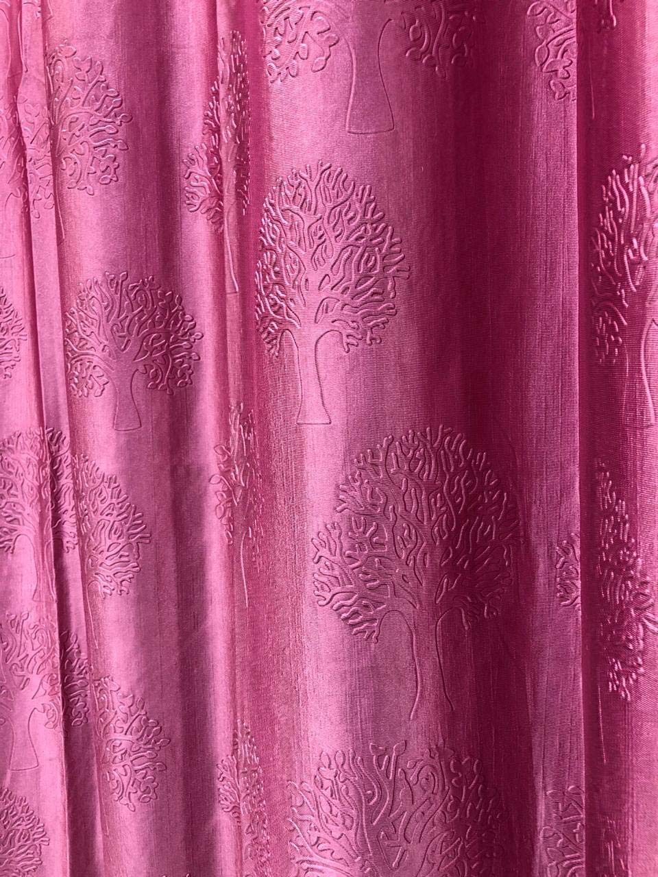 Tree Emboss Design Curtain - Pink - PARDEWALE.in