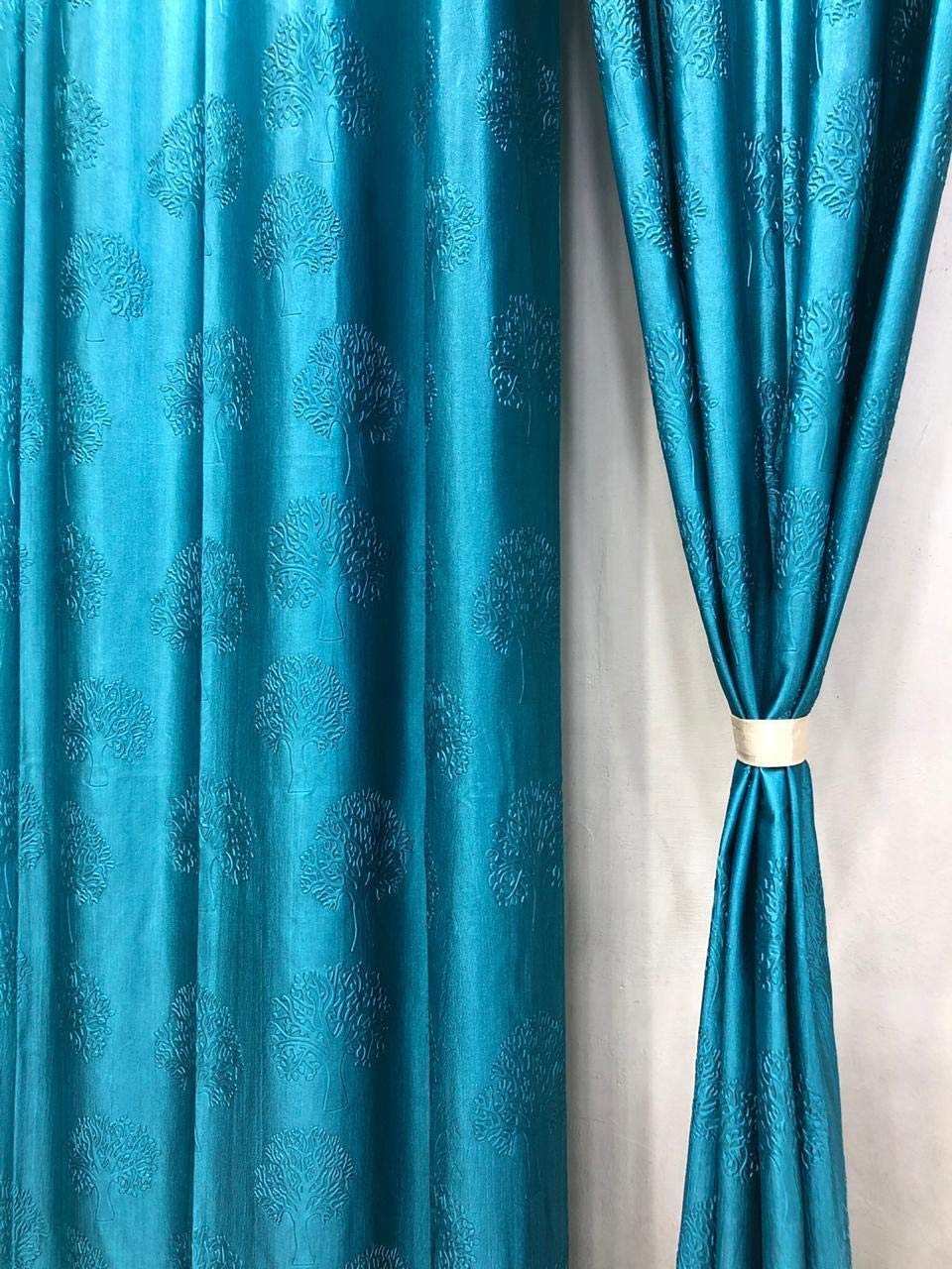 Tree Emboss Blue Curtain