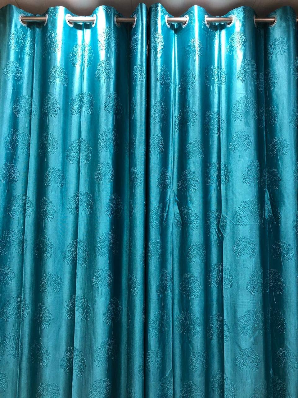  Tree Emboss Blue Curtain