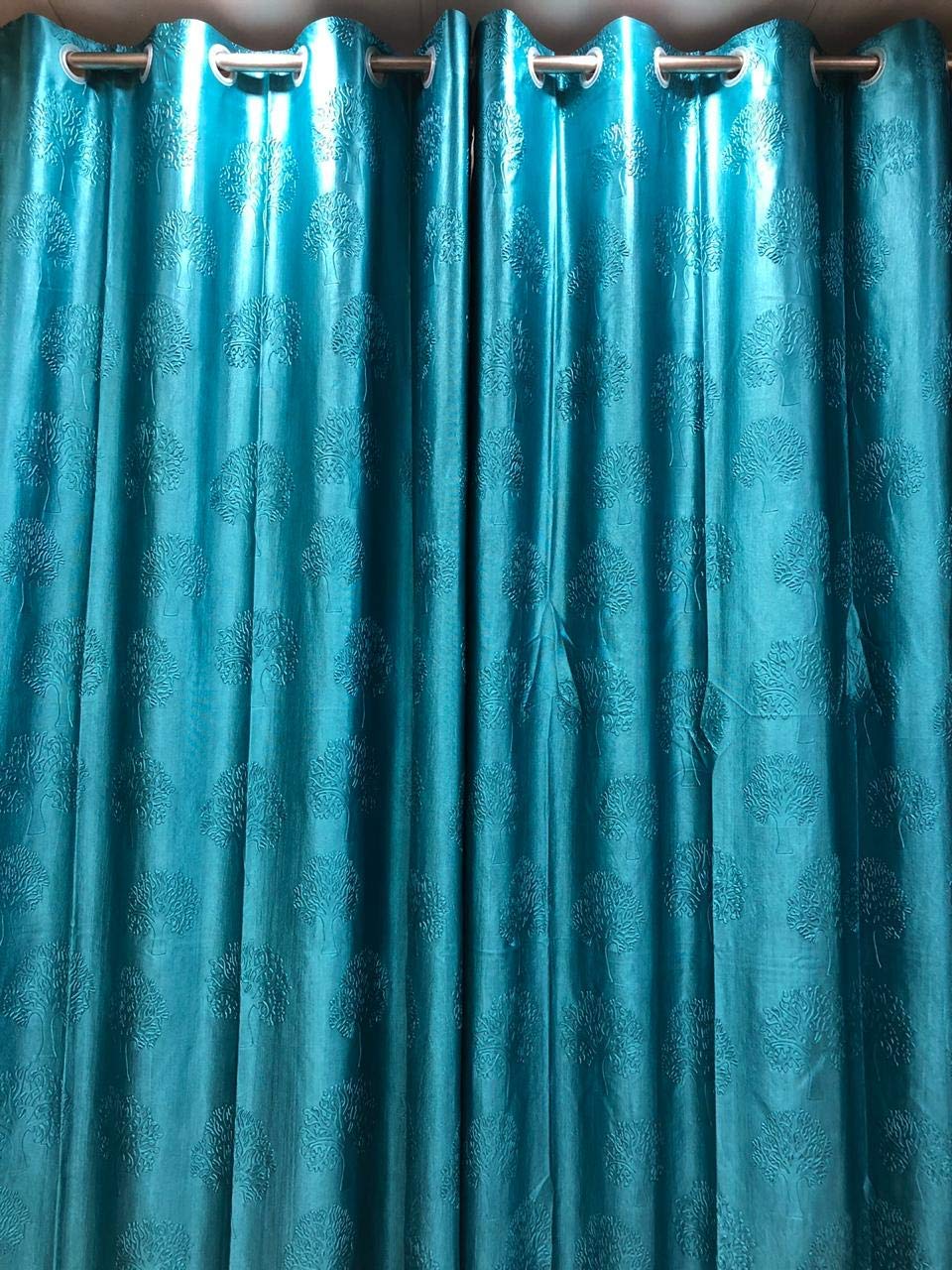 Tree Emboss Blue Curtain