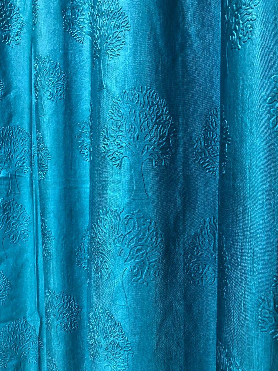 Tree Emboss Blue Curtain