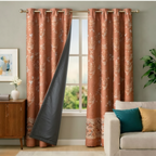 Cotton - Bedroom - Livingroom Darkening Patterned Orange Curtains - Pack of 1 Curtain