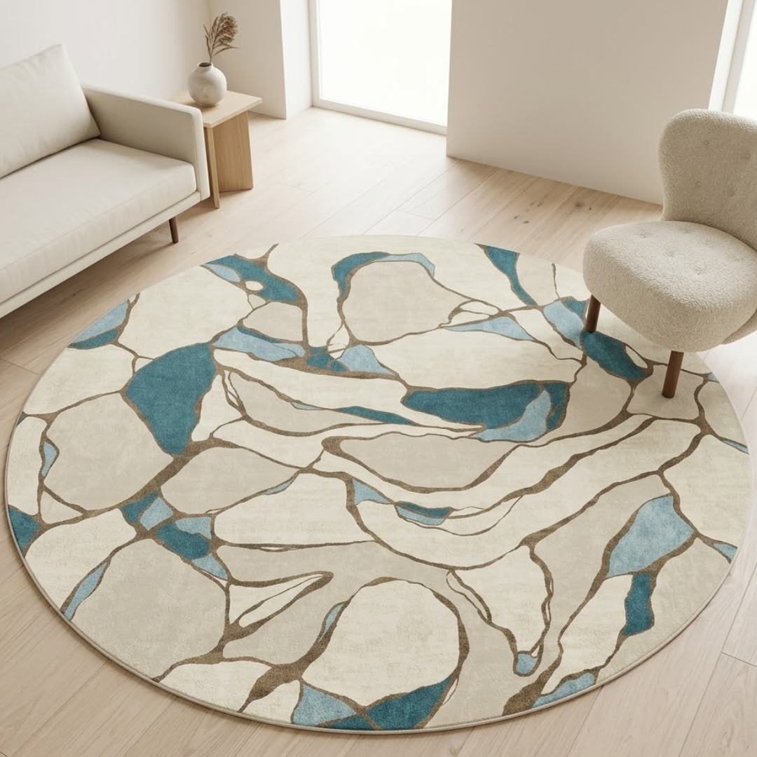 Aesthetic white & blue mixed rug - Circle - Premium Wool Carpet