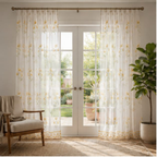 Linen Sheer - Yellow Floral Print - Pack Of 1 Curtain