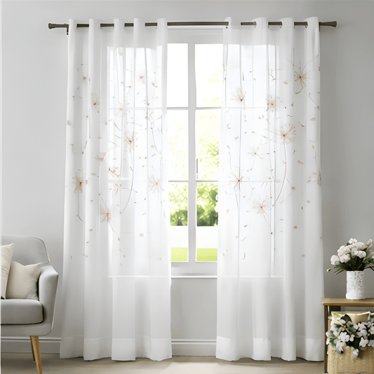 Linen Sheer - Pink Floral Print - Pack Of 1 Curtain