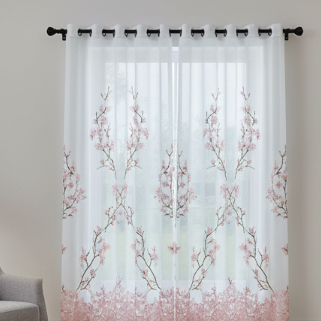 Linen Sheer - Ombre with Pink Creepers Print - Pack Of 1 Curtain
