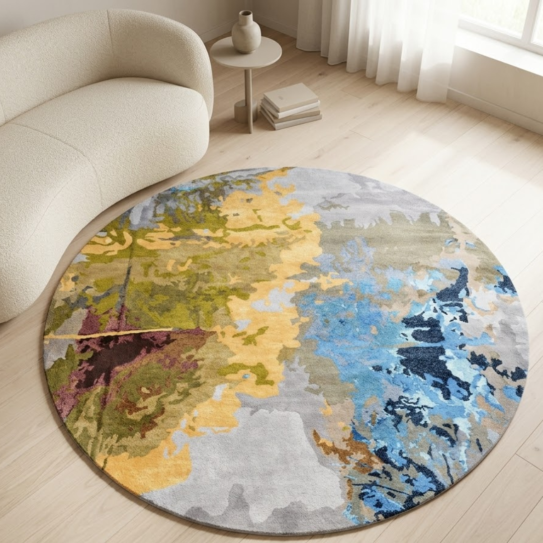 Area Rug with Abstract pattern design - Circle - Premium Wool Carpet