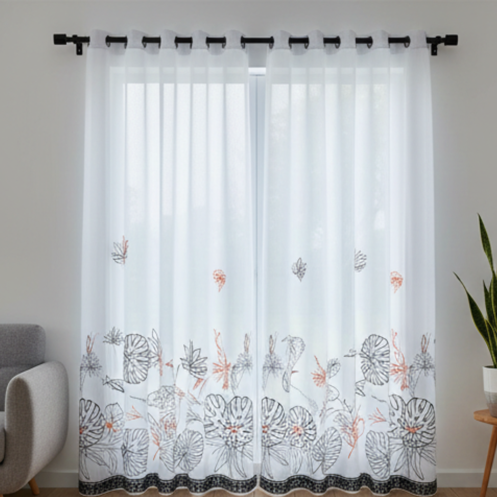 Linen Sheer - Floral patterns Print - Pack Of 1 Curtain