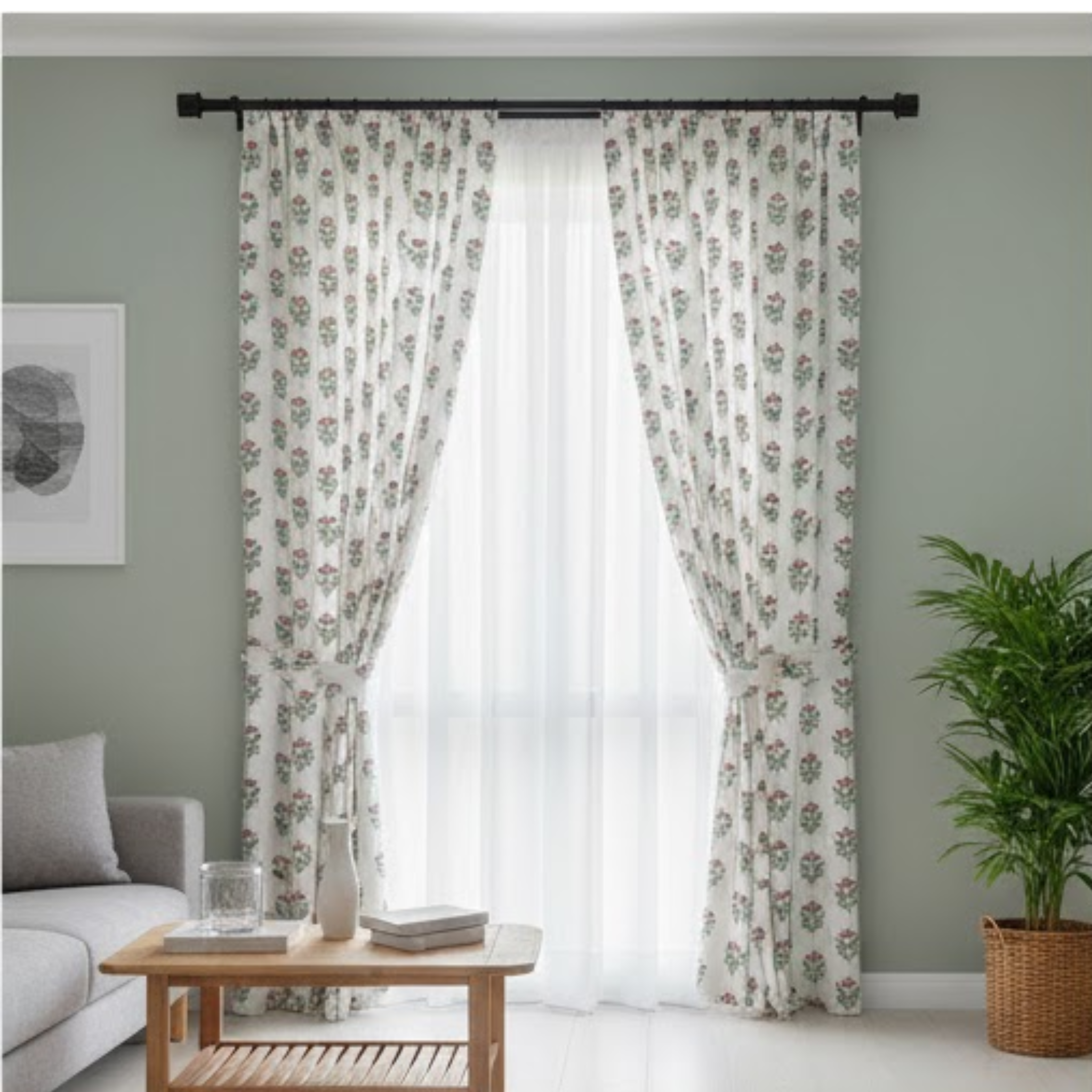 Cotton Light - Livingroom Darkening Floral White Curtains - Pack of 1 Curtain