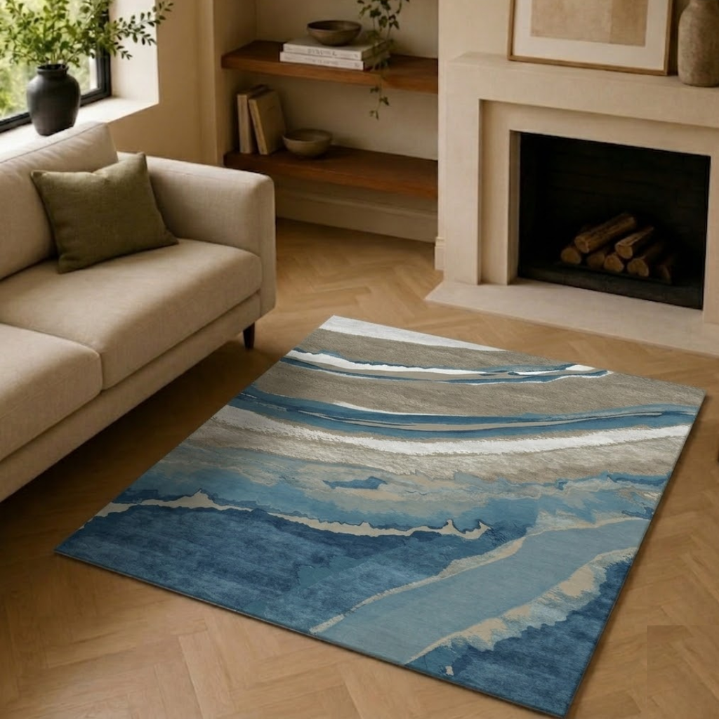 Abstract blue pattern rug design - Square - Premium Wool Carpet