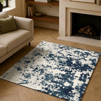 White & Blue Abstract rug design - Square - Premium Wool Carpet