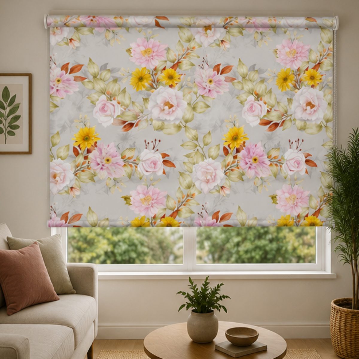 Yellow & Pink lotus design| Roller & Roman Blinds | Premium Quality Prints
