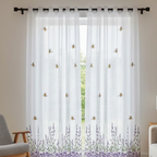 Linen Sheer - Bee Designs Lavendar Flower Print - Pack Of 1 Curtain