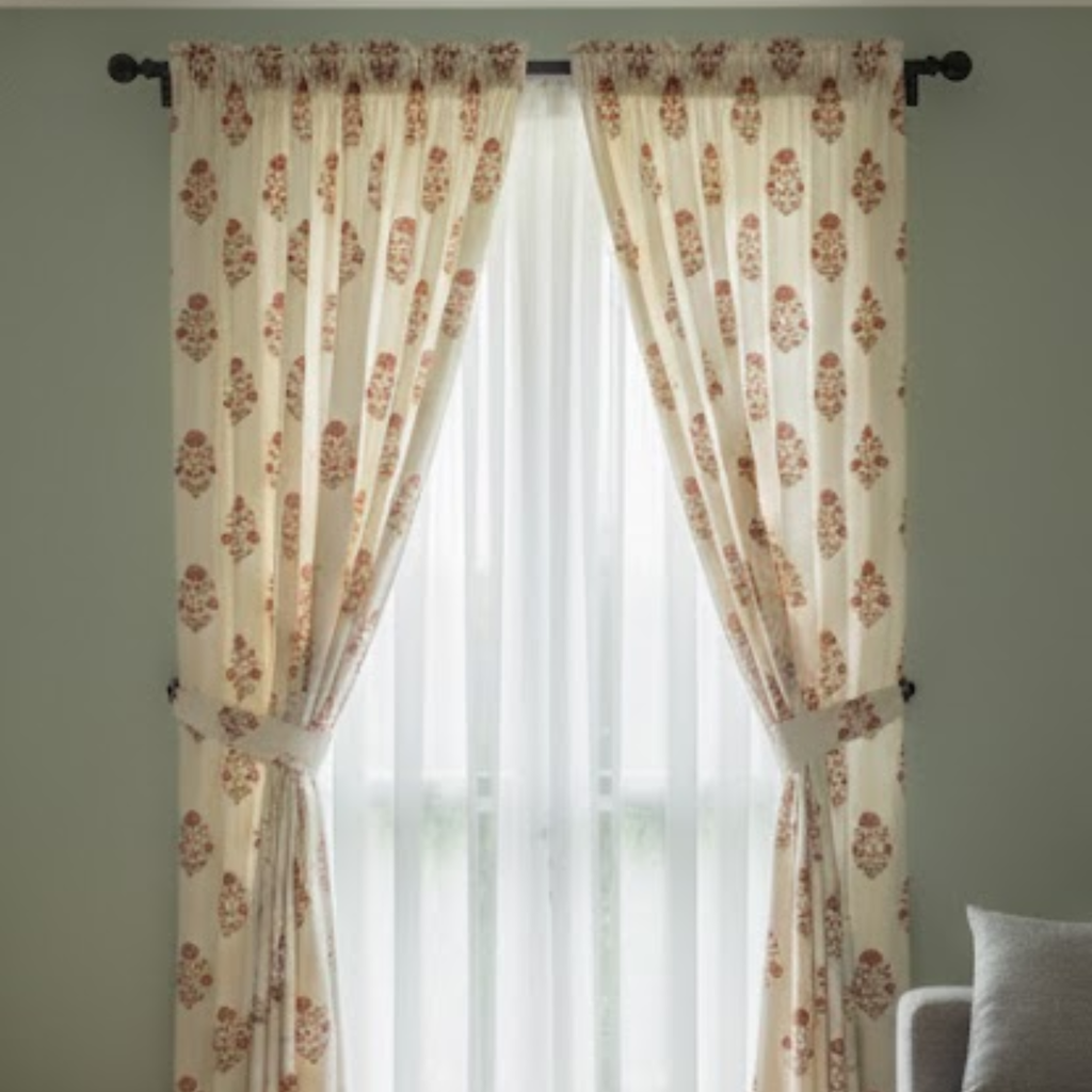 Cotton Light - Room Darkening Floral Curtains - Pack of 1 Curtain