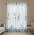 Linen Sheer - Blue birds and Floral patterns Print - Pack Of 1 Curtain