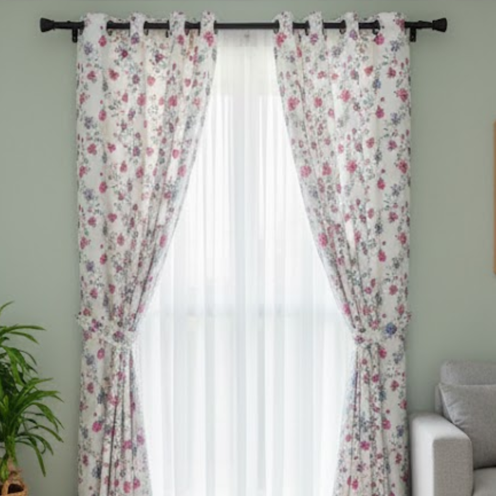 Cotton Light - Room Darkening Floral Printing White Curtains - Pack of 1 Curtain