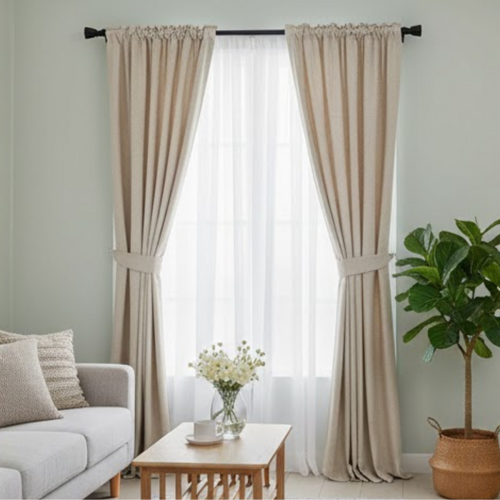 Cotton Light Curtains - Plain Beige - Pack of 1