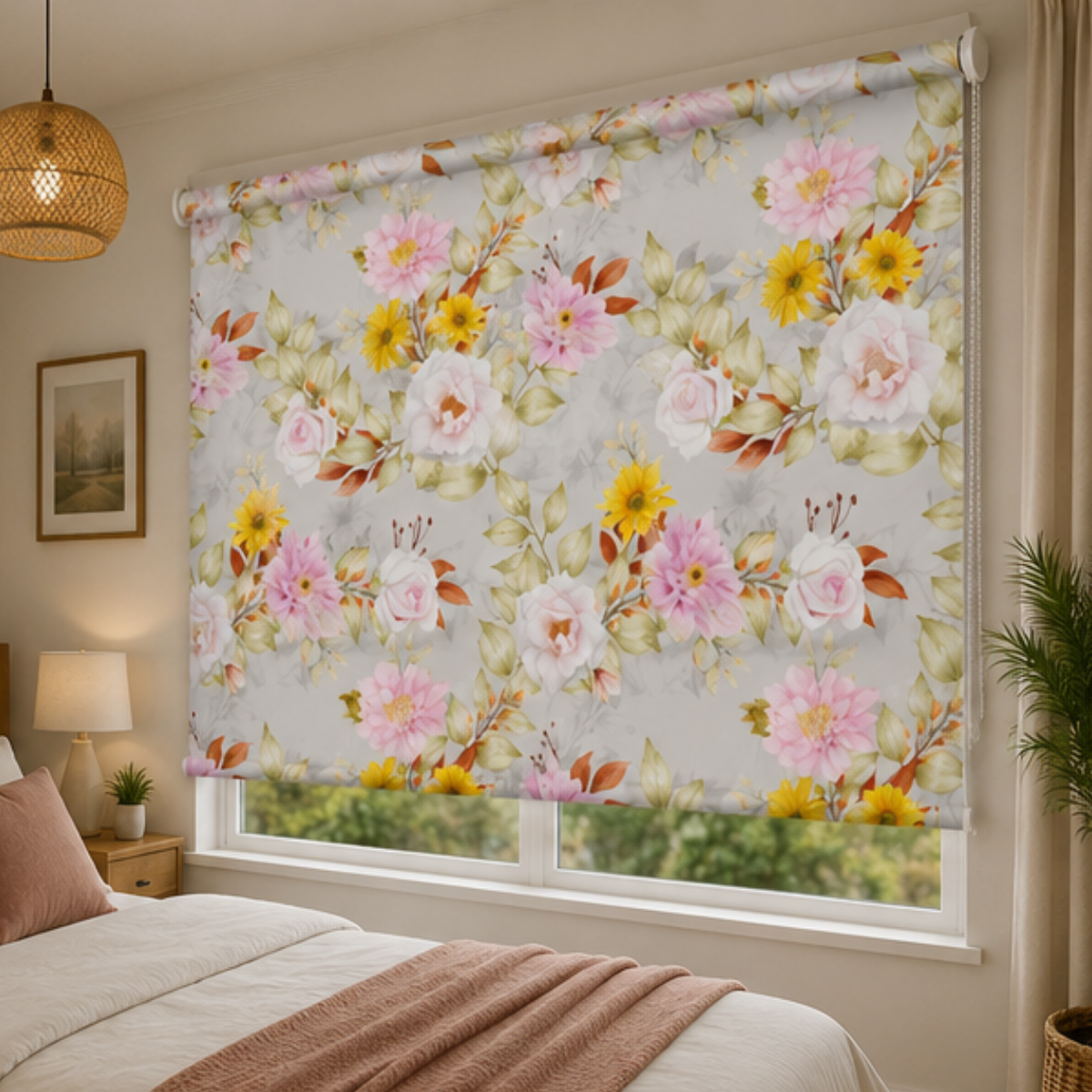 Yellow & Pink lotus design| Roller & Roman Blinds | Premium Quality Prints