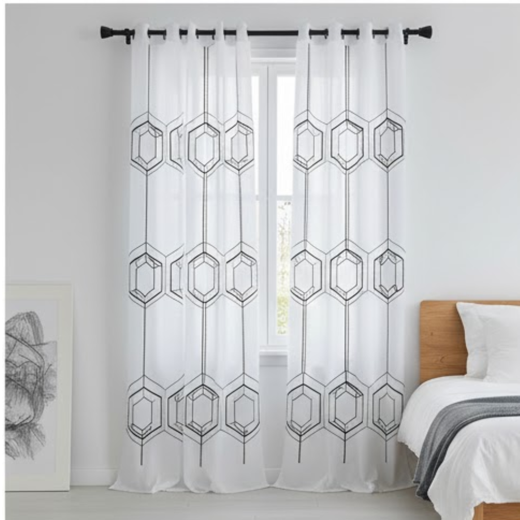 Linen Sheer - Geometric Pattern with black  lines  - Pack Of 1 Curtain