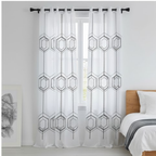 Linen Sheer - Geometric Pattern with black  lines  - Pack Of 1 Curtain