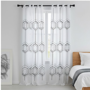 Eyelet Sheer Cotton Linen Curtain - Set Of 1 Panels