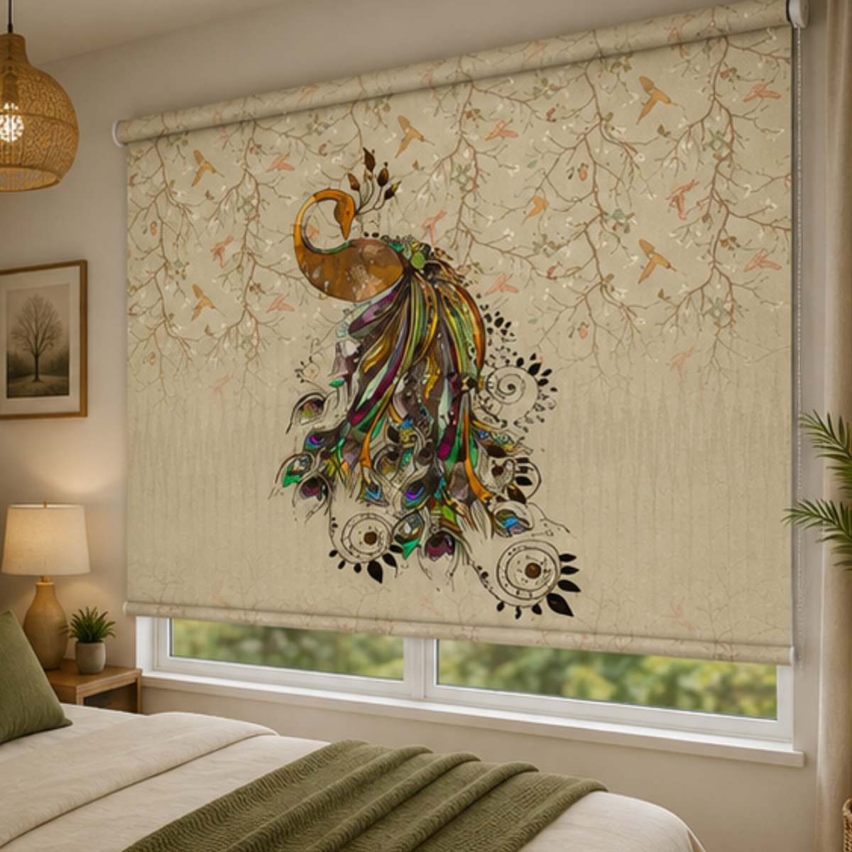 Beautiful peacock design for modern home| Roller & Roman Blinds | Premium Quality Prints