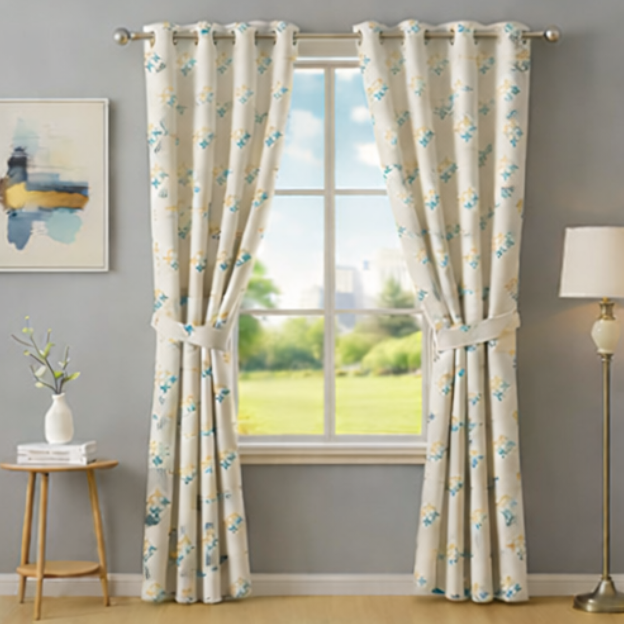 Cotton - Room Darkening Squre Floral Curtains - Pack of 1 Curtain