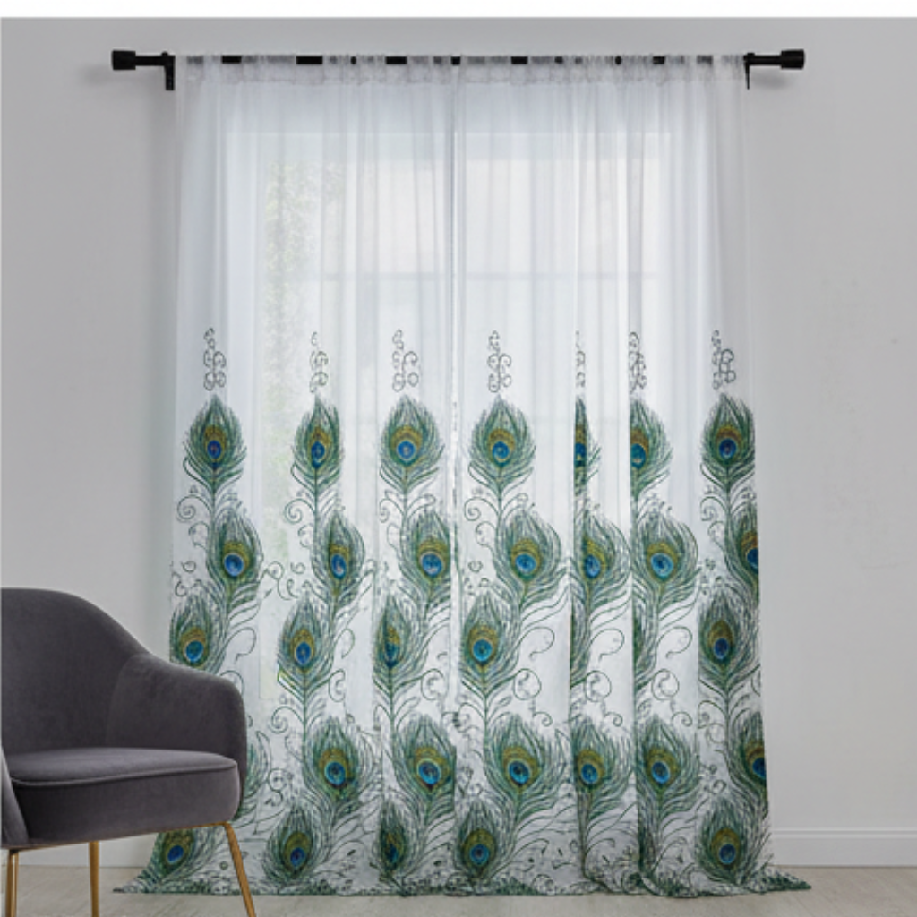 Linen Sheer - Peacock feather Desing - Pack Of 1 Curtain