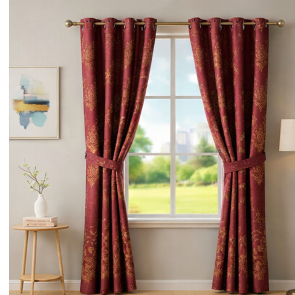 Buy Room Darkening Floral Maroon Curtains