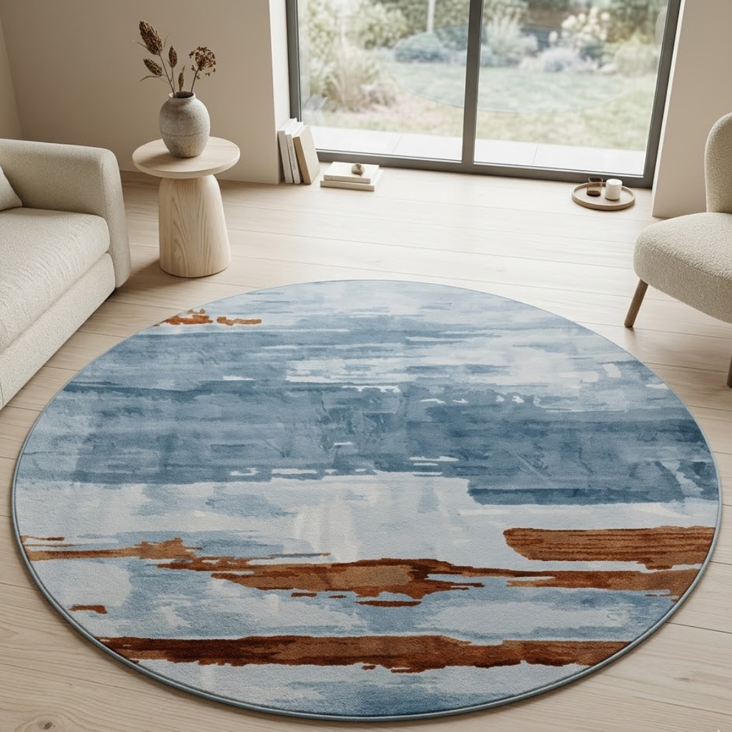 Light blue & brown theme design - Circle - Premium Wool Carpet