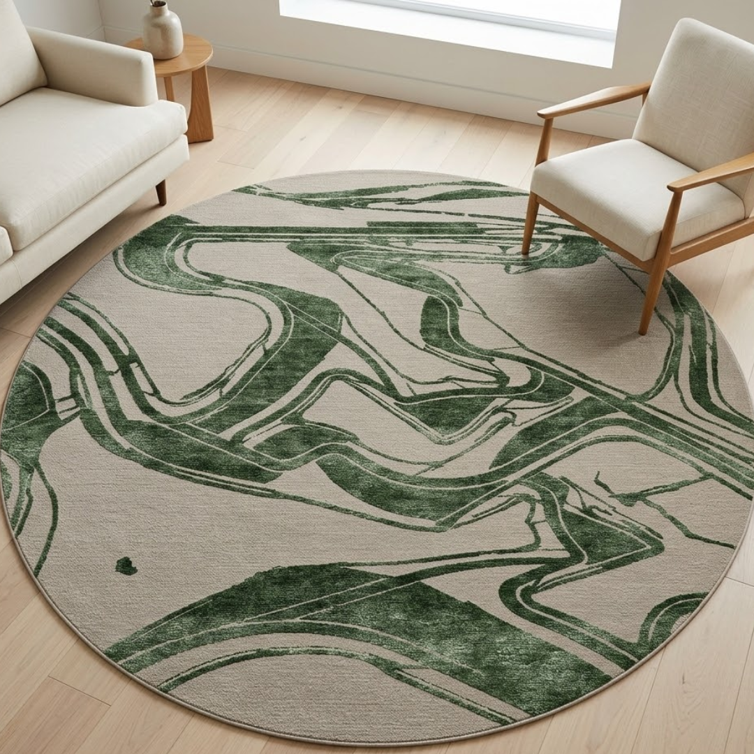 Green & Gray pattern design - Circle - Premium Wool Carpet