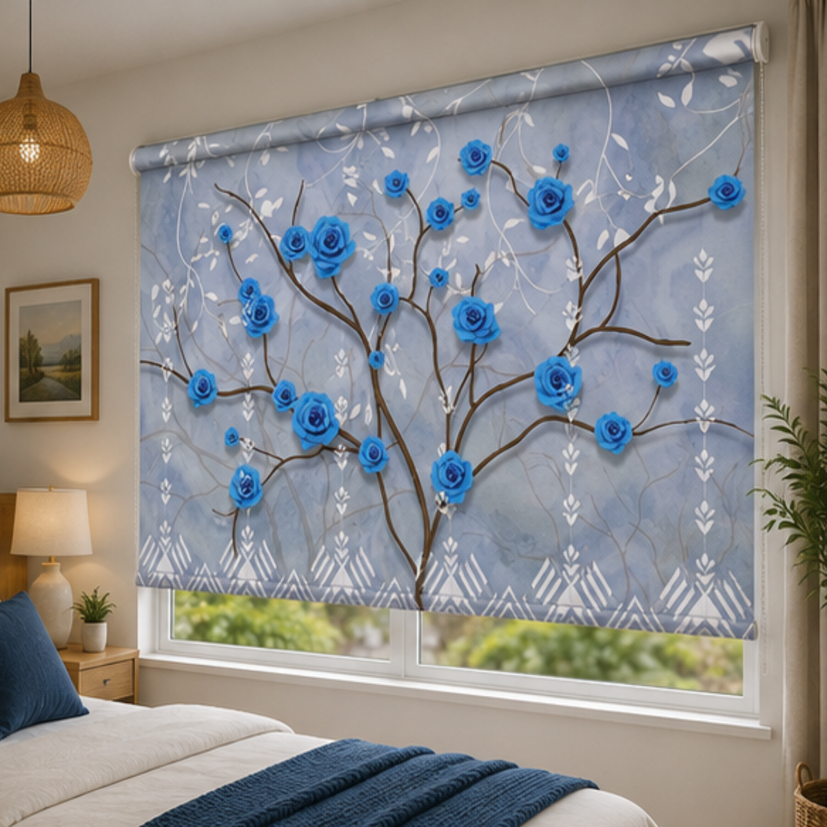 Blue flower plant design | Roller & Roman Blinds | Premium Quality Prints