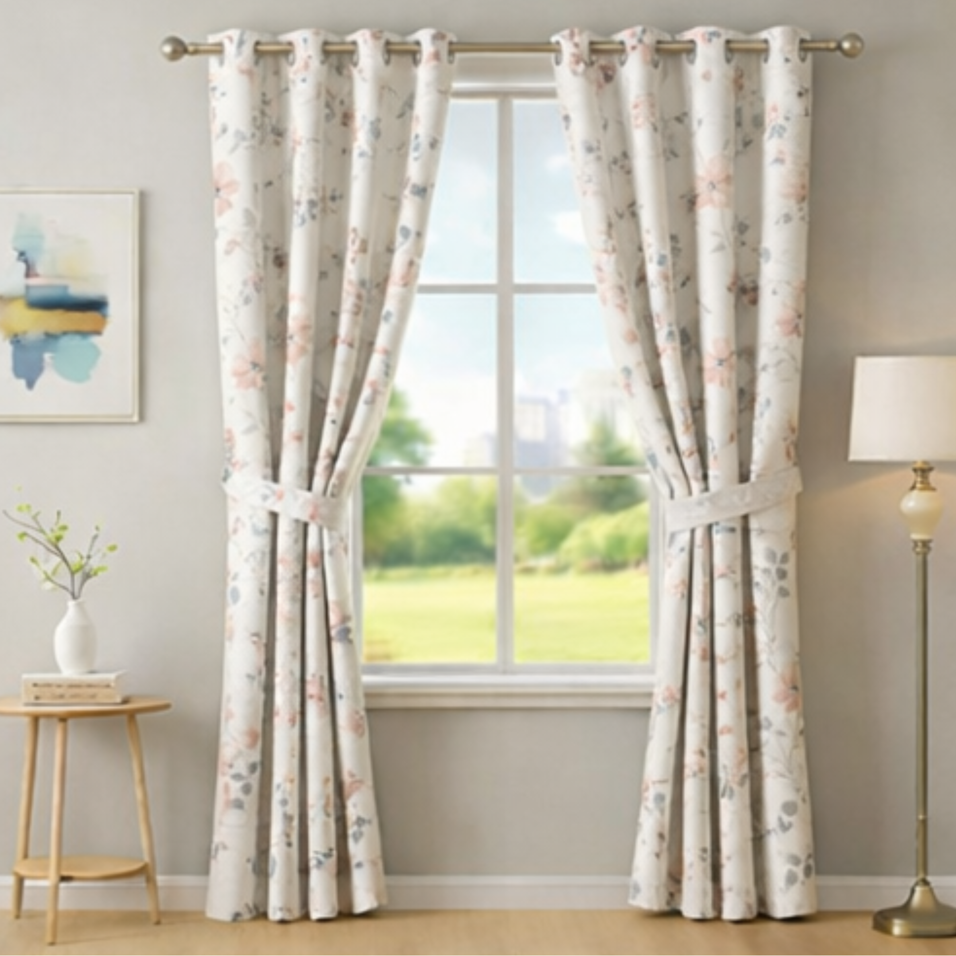 Cotton - Room Darkening Floral White - Curtains - Pack of 1 Curtain